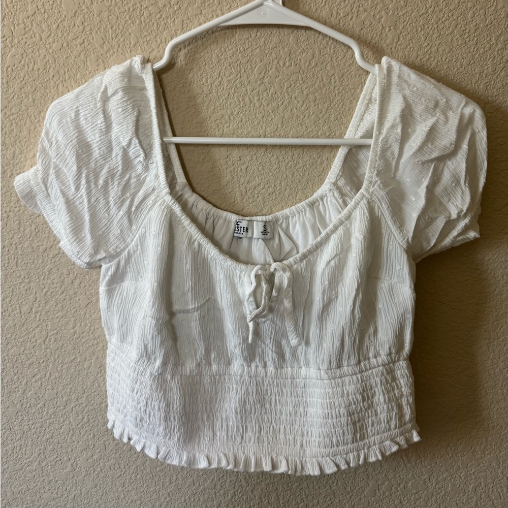 Hollister White Smocked Tie Front Crop Blouse